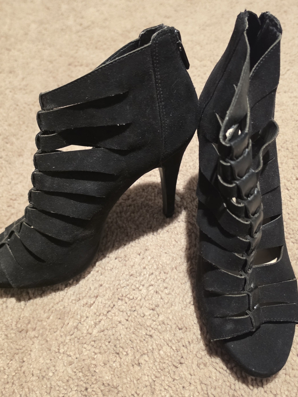 Fergalicious Black Suede Strappy Stiletto Booties